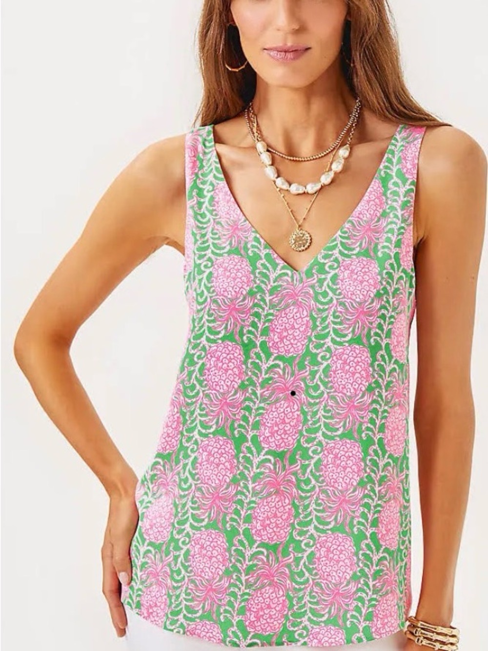 Lilly Pulitzer Green and Pink Pineapple Print Tank